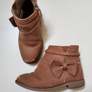 **free Add-on"  Brown Ankle Boots with Bow and Rhinesone Detail